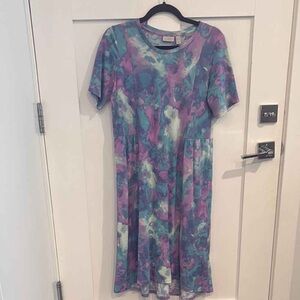 LOGO by Lori Goldstein Purple and Blue Midi Dress